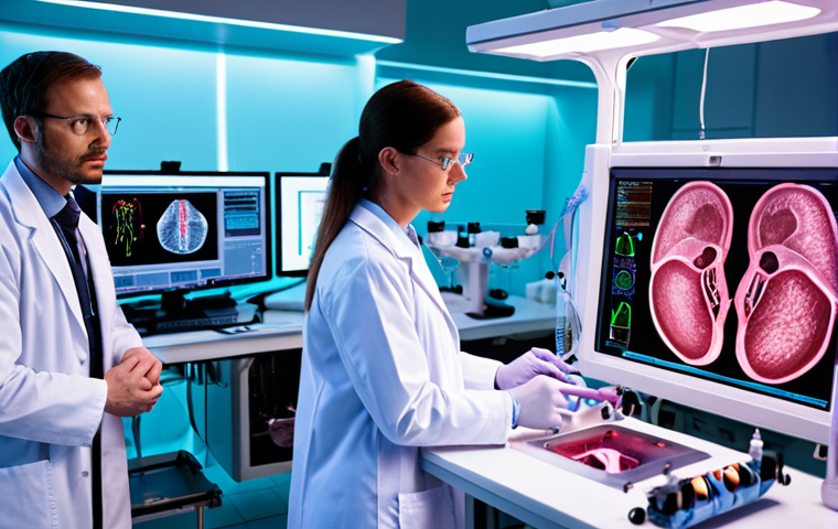 **Prompt:** A futuristic lab with a bioprinting machine creating a human organ. Scientists in lab coats are observing, with holographic displays showing complex vascular networks. Focus on the advanced technology and the hope for organ transplant solutions.