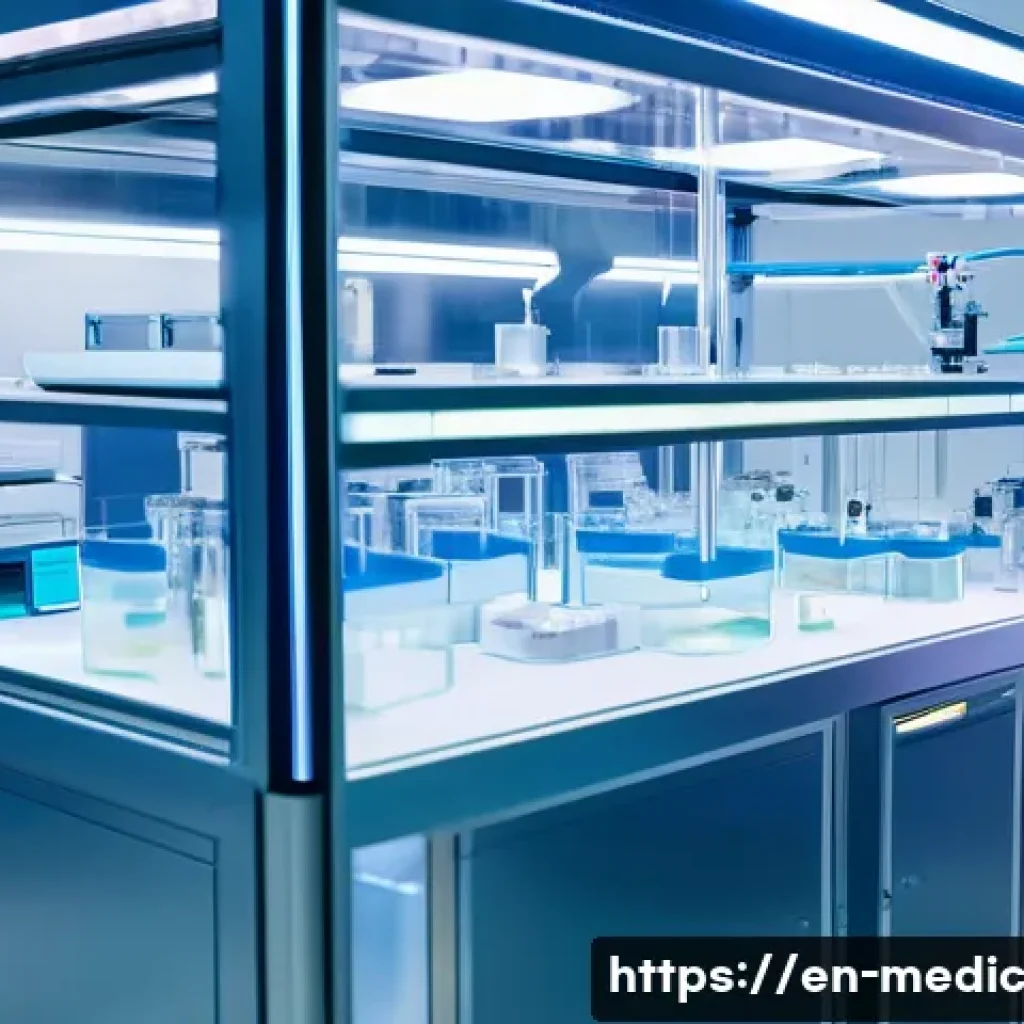 바이오프린팅의 글로벌 시장 전망과 트렌드 - A futuristic bioprinting laboratory scene showing a high-tech extrusion-based bioprinter depositing ...