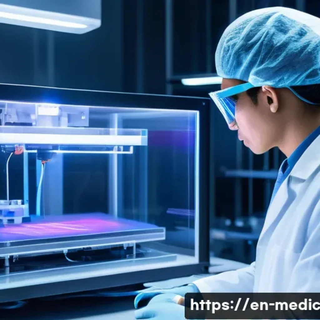 바이오프린팅에서의 인공지능 활용 가능성 - A futuristic bioprinting laboratory showcasing an advanced AI-driven bioprinter in action, dynamical...