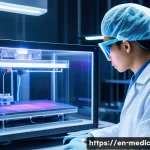 Home 21 바이오프린팅에서의 인공지능 활용 가능성 - A futuristic bioprinting laboratory showcasing an advanced AI-driven bioprinter in action, dynamical...