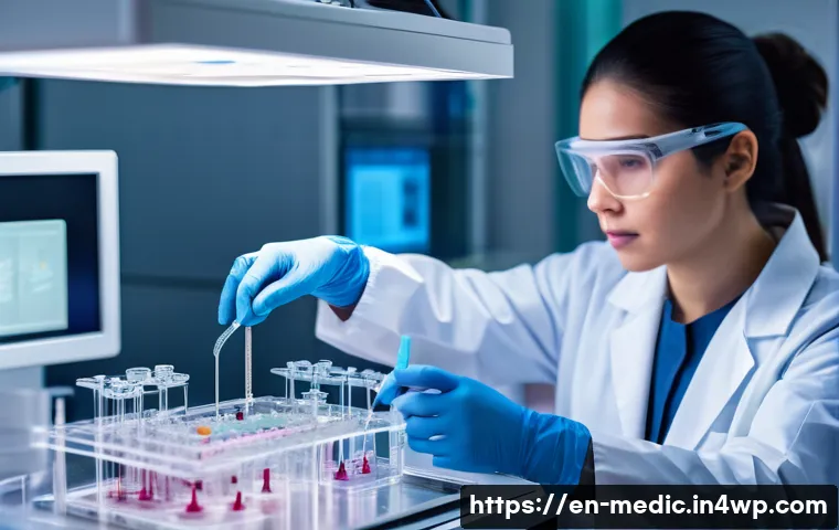 바이오프린팅을 통한 맞춤형 의료 솔루션 - Hyper-realistic close-up of a futuristic bioprinting machine in a sterile, high-tech laboratory sett...