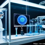 Home 18 바이오프린팅의 실용화를 위한 투자 전략 - A highly detailed futuristic bioprinting laboratory scene showcasing a multi-material bioprinter act...