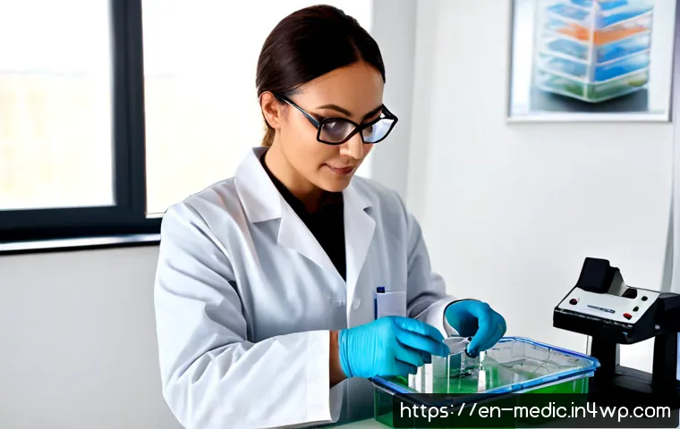 바이오프린팅의 단계별 발전 과정 - Photorealistic biomedical research laboratory showing an early-stage 3D bioprinting experiment, a sc...